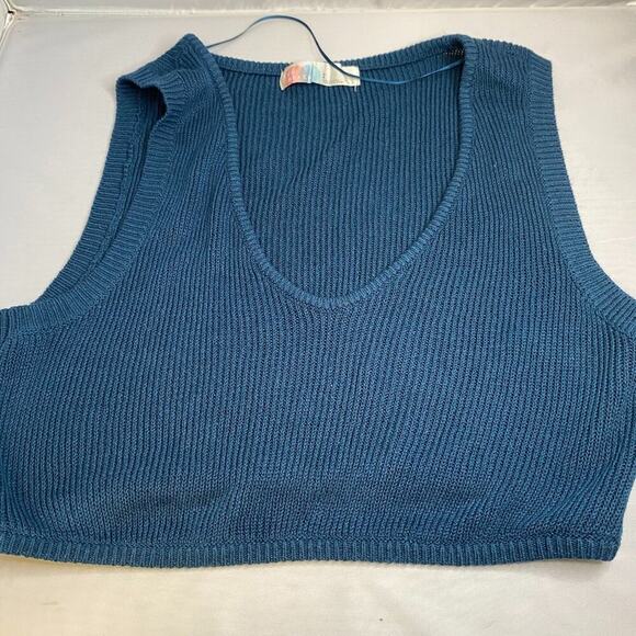 Free People Beach Living In teal Knit Lounge croptop Tank - Picture 1 of 4